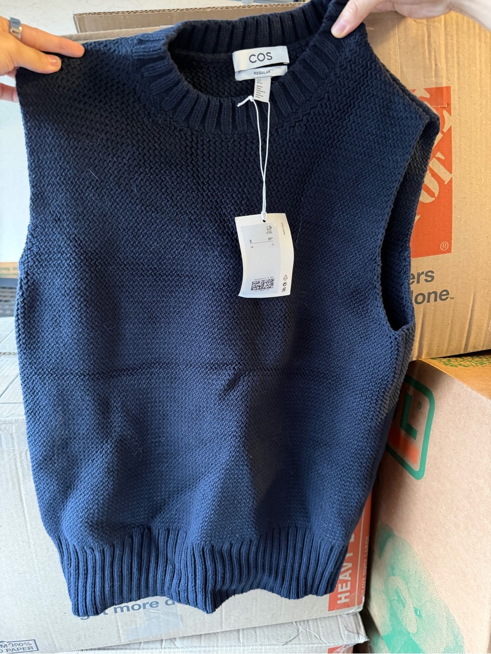 COS Navy Knit Sleeveless Crewneck Vest